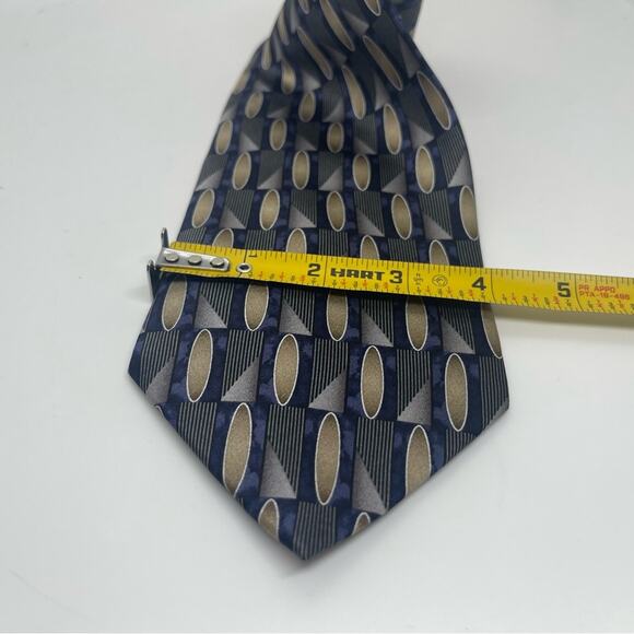 Joseph & Feiss Black Navy Silver Geometric Pure Silk Career Office Necktie NWOT - Picture 5 of 6
